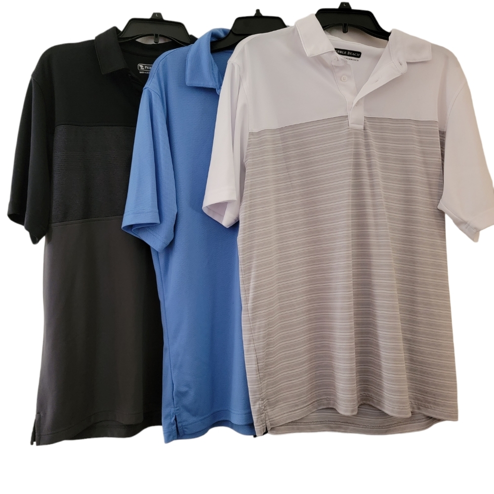 Bundle of three size Lg Pebble Beach Dry-Luxe Performance polo's.